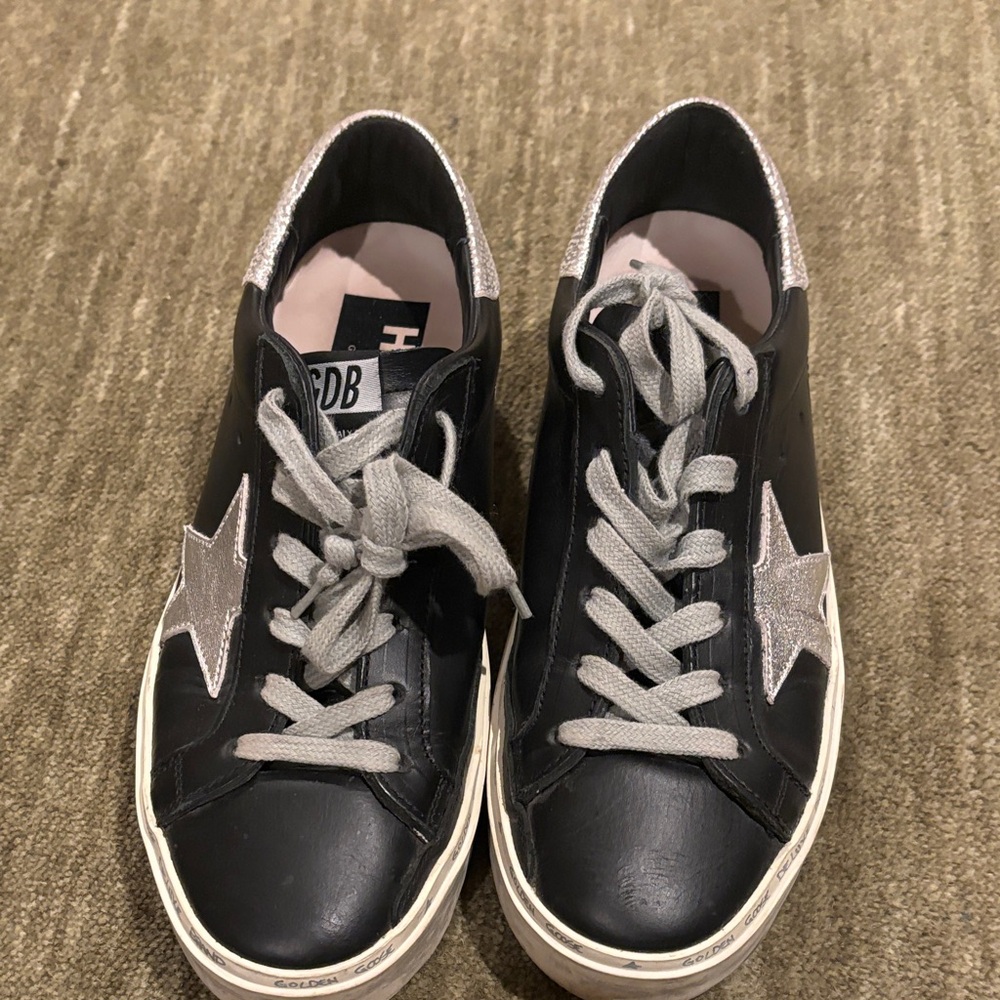 Golden Goose Black Sneakers with Silver Stars